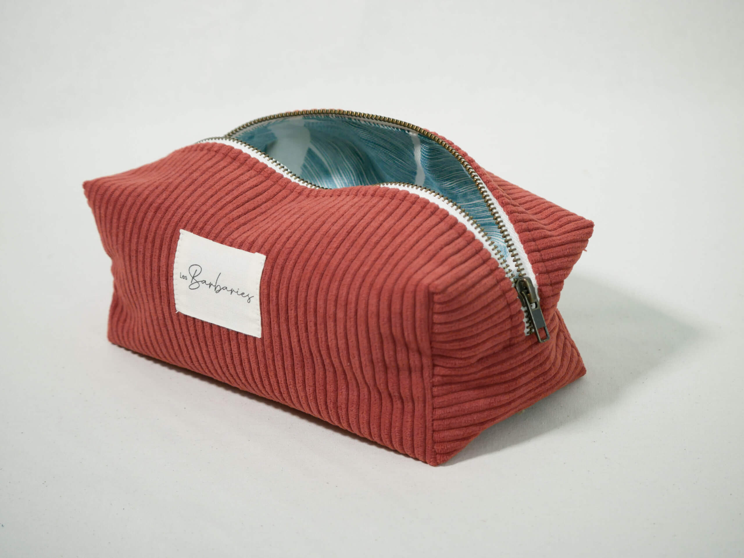 Trousse beauté velours côtelé terracotta